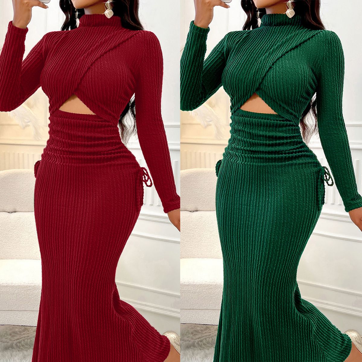 European and American women's clothing foreign trade new fashionable ladies autumn new round neck dress
