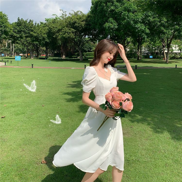 Bubble sleeve dress for women in summer, new French retro gentle style princess long dress, sweet first love dress