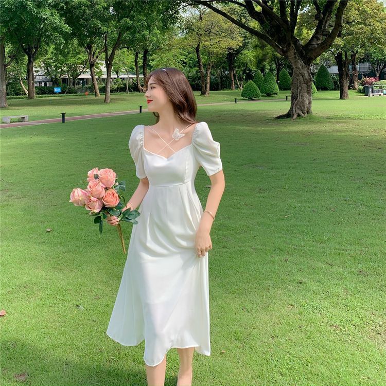 Bubble sleeve dress for women in summer, new French retro gentle style princess long dress, sweet first love dress