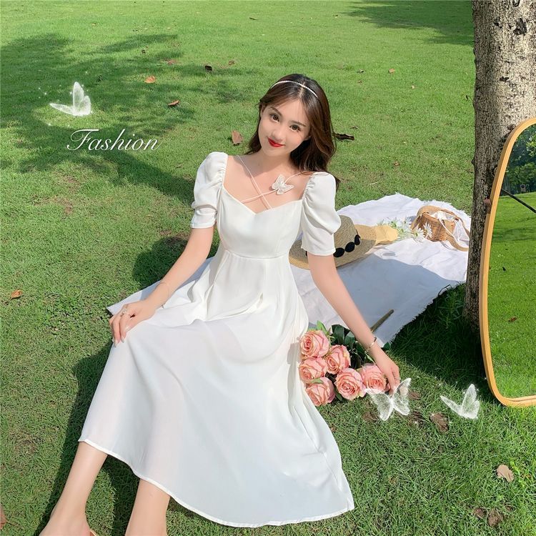 Bubble sleeve dress for women in summer, new French retro gentle style princess long dress, sweet first love dress