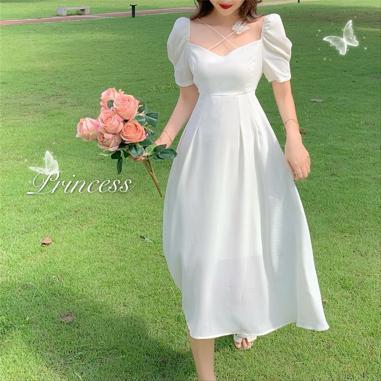 Bubble sleeve dress for women in summer, new French retro gentle style princess long dress, sweet first love dress
