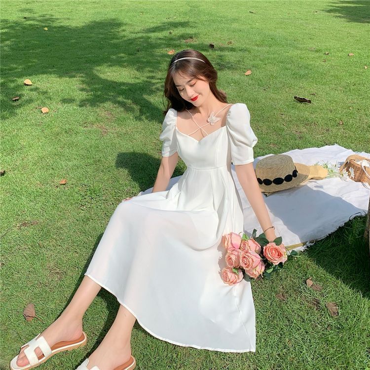 Bubble sleeve dress for women in summer, new French retro gentle style princess long dress, sweet first love dress