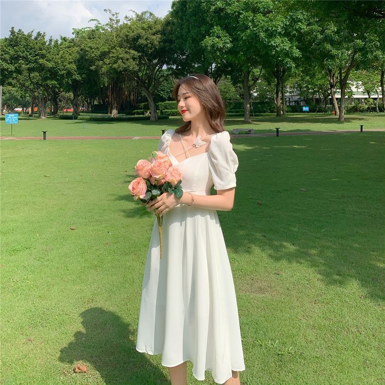 Bubble sleeve dress for women in summer, new French retro gentle style princess long dress, sweet first love dress