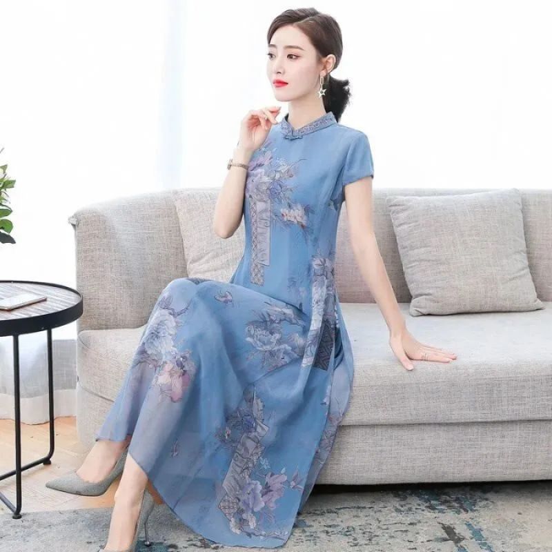 Summer New Year's New Middle aged Women's Cheongsam Improved Edition Kuaifu Mama's Short sleeved jumpsuit