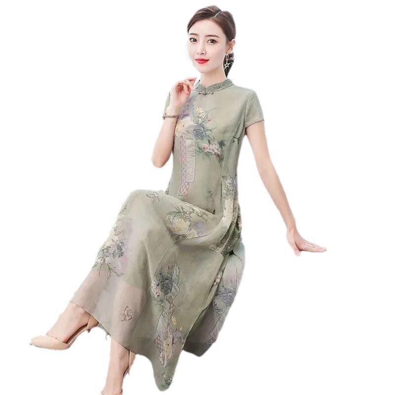 Summer New Year's New Middle aged Women's Cheongsam Improved Edition Kuaifu Mama's Short sleeved jumpsuit