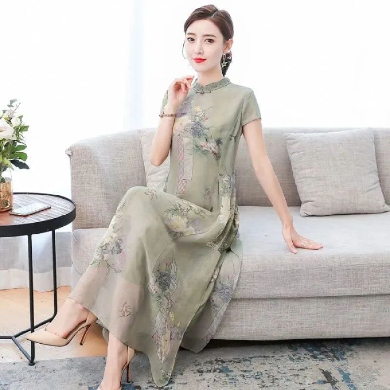 Summer New Year's New Middle aged Women's Cheongsam Improved Edition Kuaifu Mama's Short sleeved jumpsuit