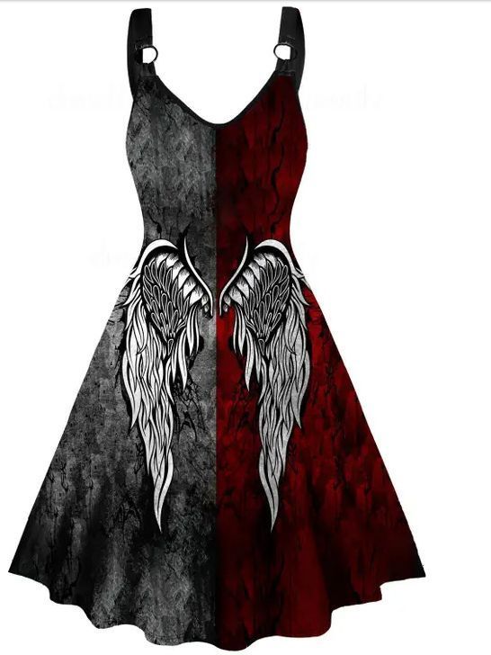New Gothic style Halloween party devil wing printed dress for women on cross-border Amazon independent website in Europe and America