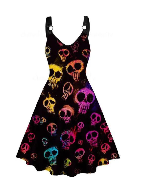 New Gothic style Halloween party devil wing printed dress for women on cross-border Amazon independent website in Europe and America