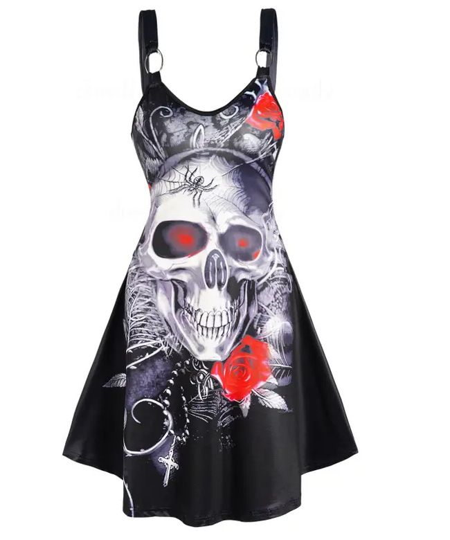 New Gothic style Halloween party devil wing printed dress for women on cross-border Amazon independent website in Europe and America