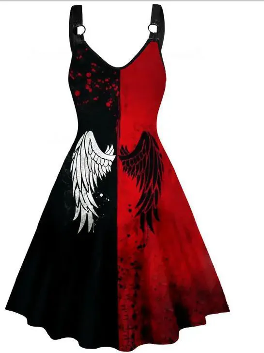 New Gothic style Halloween party devil wing printed dress for women on cross-border Amazon independent website in Europe and America