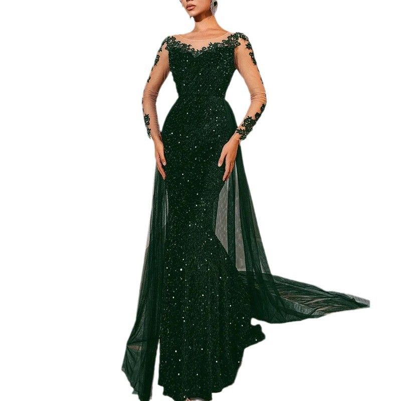 European and American women's ball dress, long skirt, fashionable and elegant temperament, long lace party evening dress