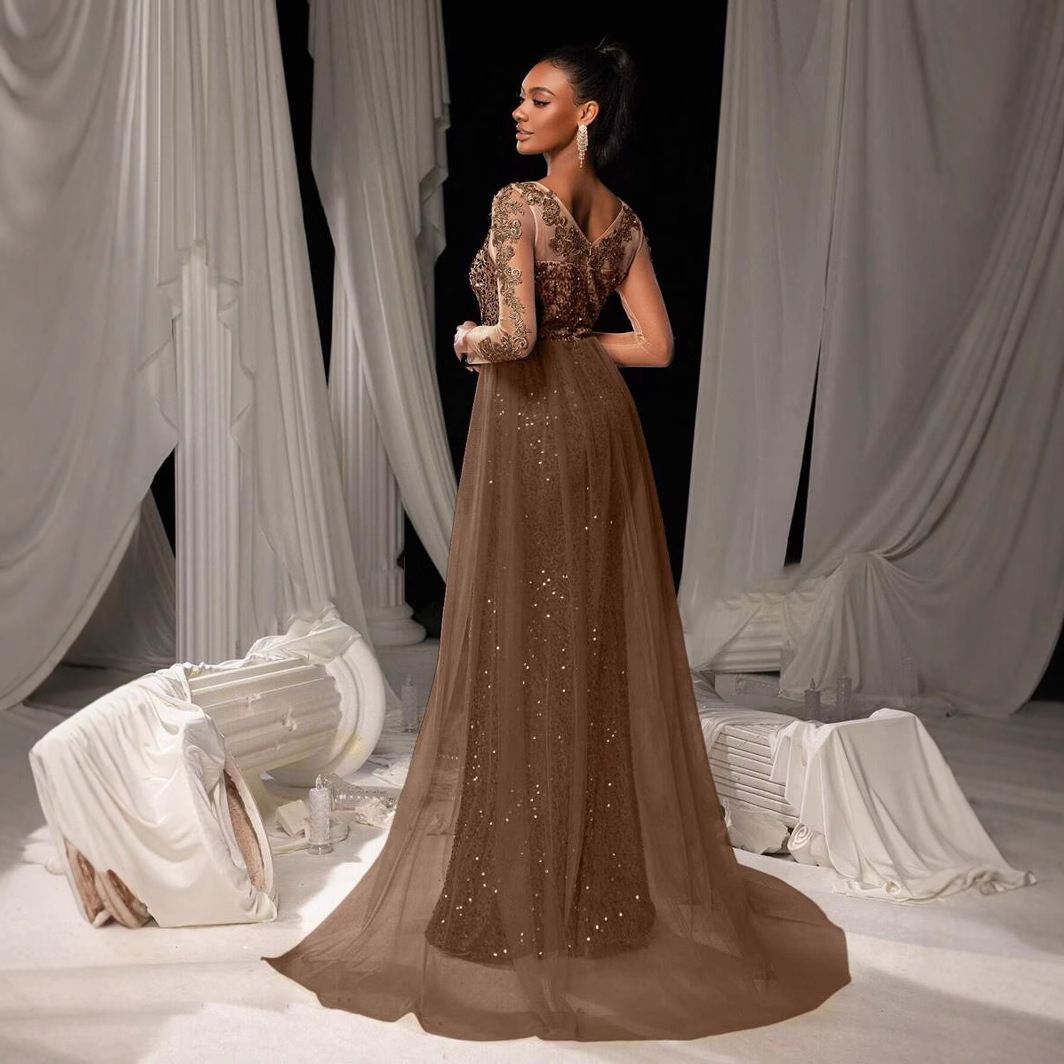 European and American women's ball dress, long skirt, fashionable and elegant temperament, long lace party evening dress