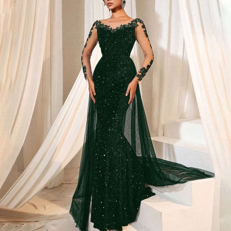 European and American women's ball dress, long skirt, fashionable and elegant temperament, long lace party evening dress