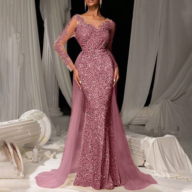 European and American women's ball dress, long skirt, fashionable and elegant temperament, long lace party evening dress