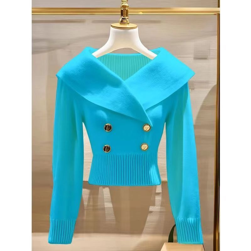 Fashionable Xiaoxiang style white large collar knitted sweater for women, autumn and winter, stylish waist cinching and slimming sweater One size fits all [80-160 pounds]