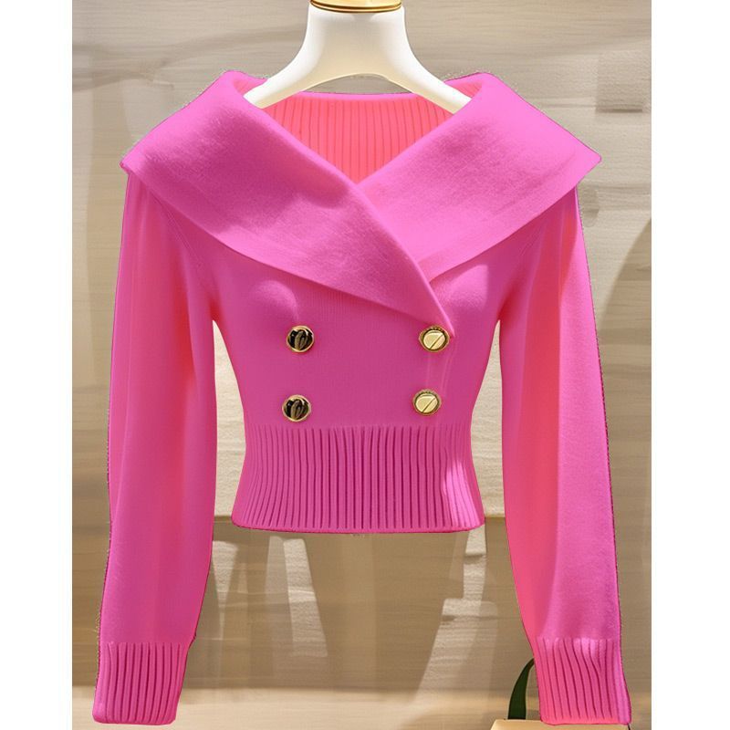Fashionable Xiaoxiang style white large collar knitted sweater for women, autumn and winter, stylish waist cinching and slimming sweater One size fits all [80-160 pounds]