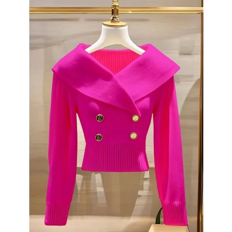 Fashionable Xiaoxiang style white large collar knitted sweater for women, autumn and winter, stylish waist cinching and slimming sweater One size fits all [80-160 pounds]