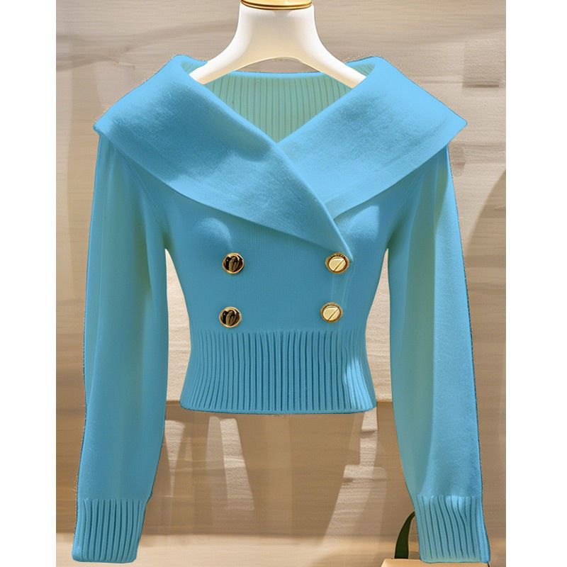 Fashionable Xiaoxiang style white large collar knitted sweater for women, autumn and winter, stylish waist cinching and slimming sweater One size fits all [80-160 pounds]