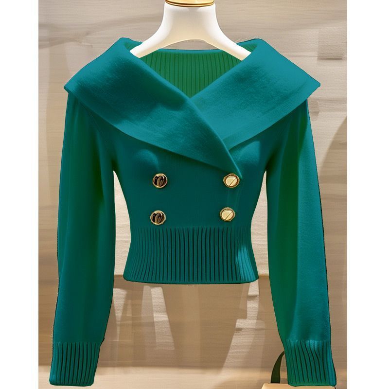 Fashionable Xiaoxiang style white large collar knitted sweater for women, autumn and winter, stylish waist cinching and slimming sweater One size fits all [80-160 pounds]