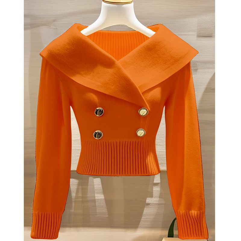 Fashionable Xiaoxiang style white large collar knitted sweater for women, autumn and winter, stylish waist cinching and slimming sweater One size fits all [80-160 pounds]