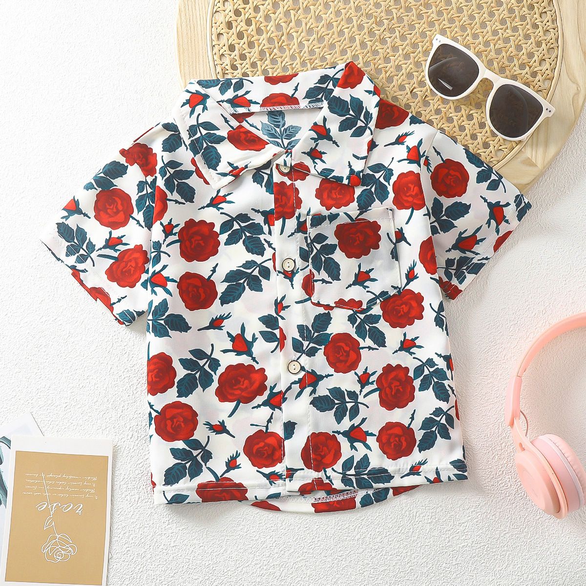Children's shirt, boys and girls' lapel shirt, summer baby short sleeved Korean floral top, doll shirt