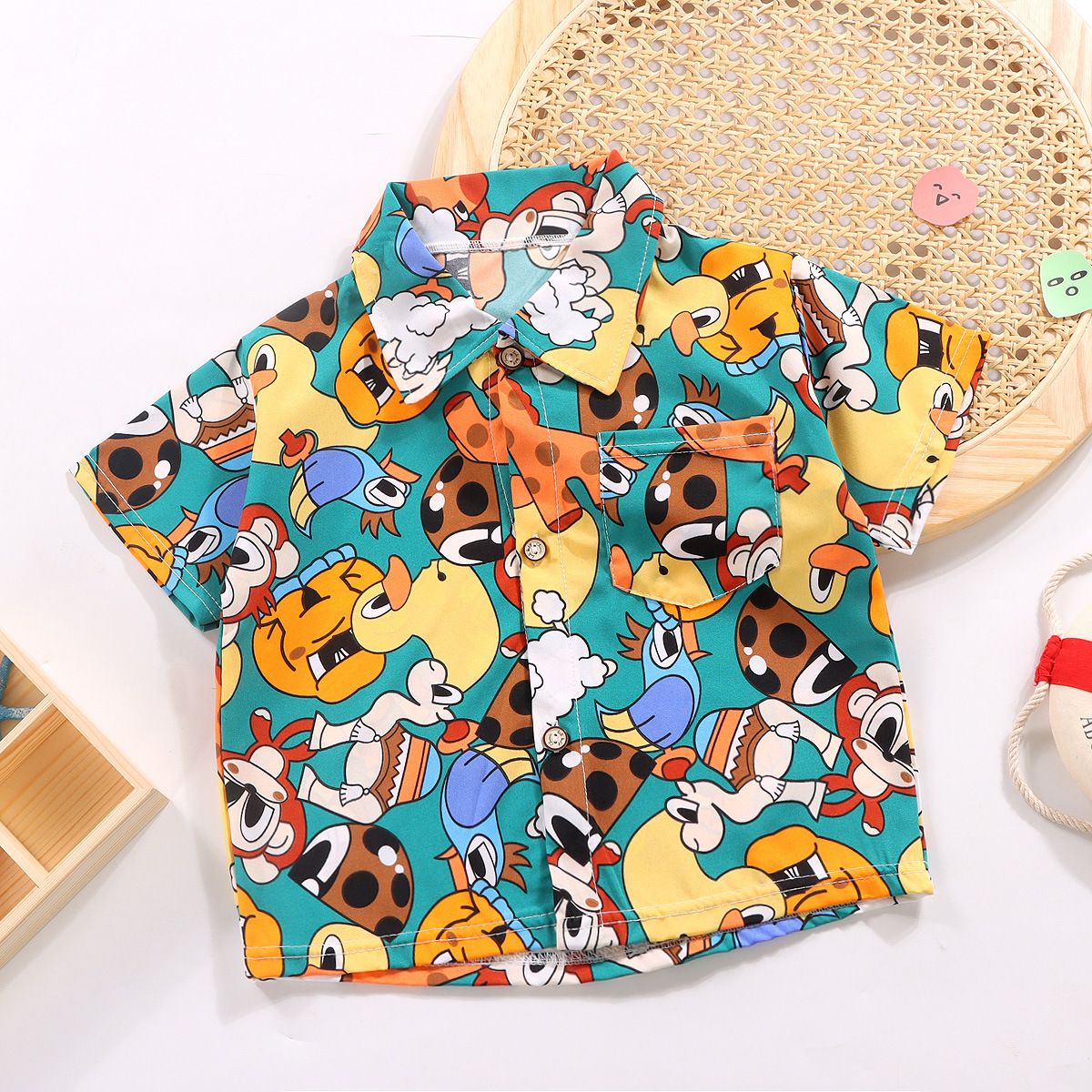 Children's shirt, boys and girls' lapel shirt, summer baby short sleeved Korean floral top, doll shirt