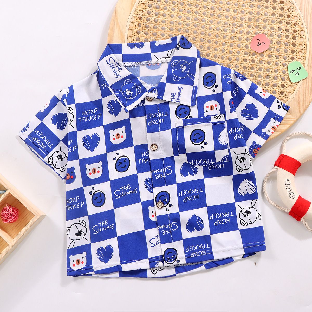 Children's shirt, boys and girls' lapel shirt, summer baby short sleeved Korean floral top, doll shirt