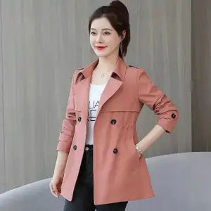 New Korean version windbreaker for women in the Spring and Autumn period, with a Western style and a sense of drape. Women's small stature, waist cinching, medium length coat