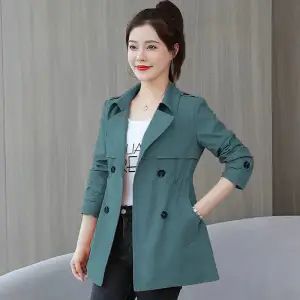 New Korean version windbreaker for women in the Spring and Autumn period, with a Western style and a sense of drape. Women's small stature, waist cinching, medium length coat