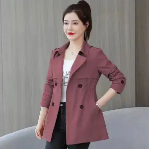 New Korean version windbreaker for women in the Spring and Autumn period, with a Western style and a sense of drape. Women's small stature, waist cinching, medium length coat