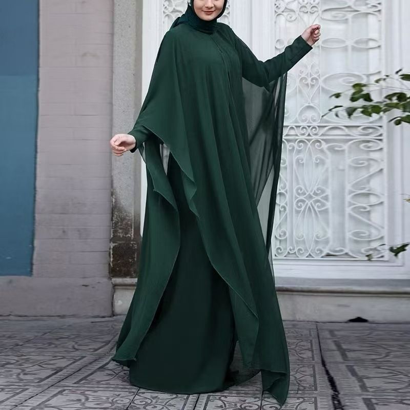 New Middle East Women's Türkiye Robe Round Neck Loose Solid Bat Sleeve Dress