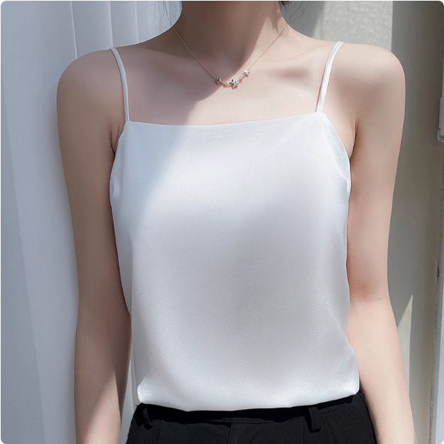 Strap vest for women, white back, acetate imitation silk top, satin summer suit, imitation base shirt