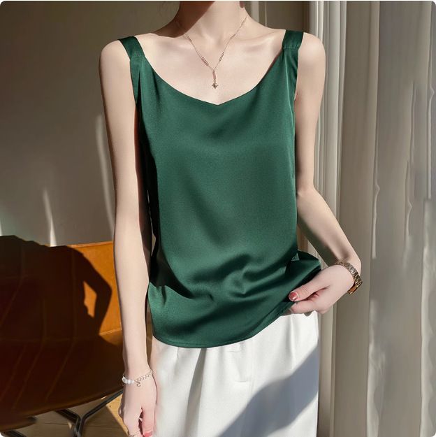 Strap vest for women, white back, acetate imitation silk top, satin summer suit, imitation base shirt