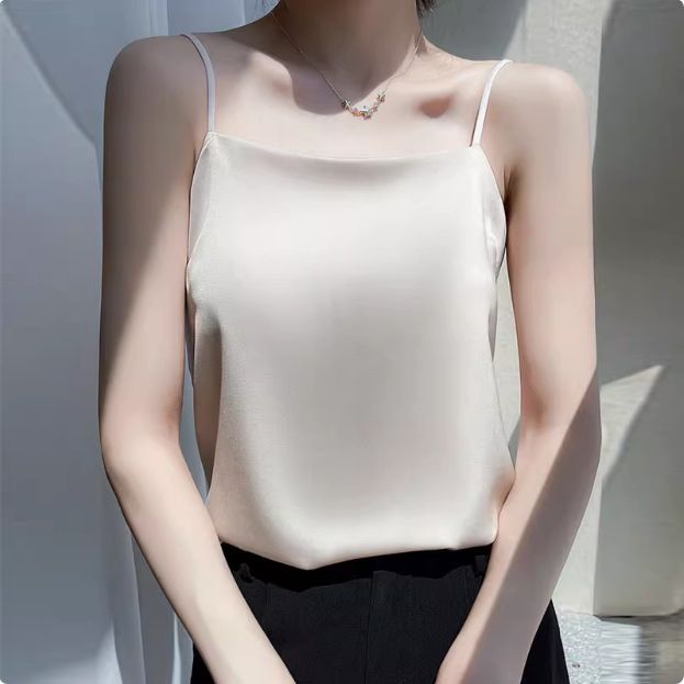 Strap vest for women, white back, acetate imitation silk top, satin summer suit, imitation base shirt