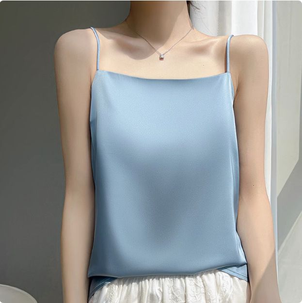 Strap vest for women, white back, acetate imitation silk top, satin summer suit, imitation base shirt