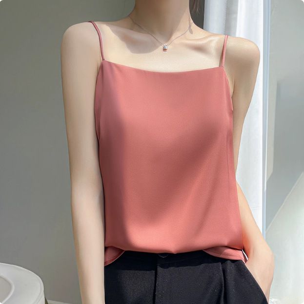 Strap vest for women, white back, acetate imitation silk top, satin summer suit, imitation base shirt