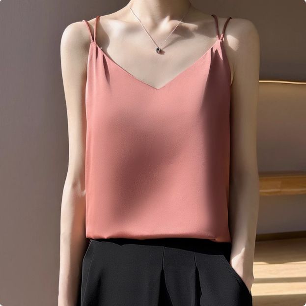 Strap vest for women, white back, acetate imitation silk top, satin summer suit, imitation base shirt
