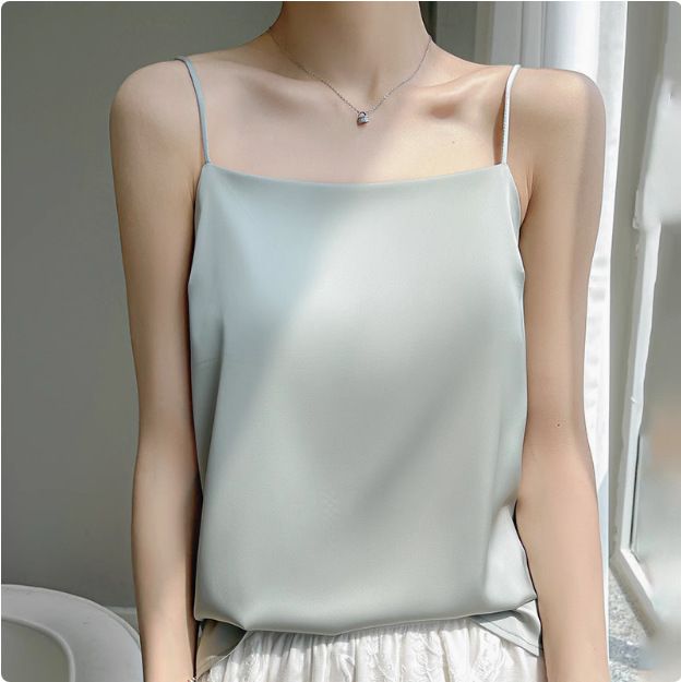 Strap vest for women, white back, acetate imitation silk top, satin summer suit, imitation base shirt