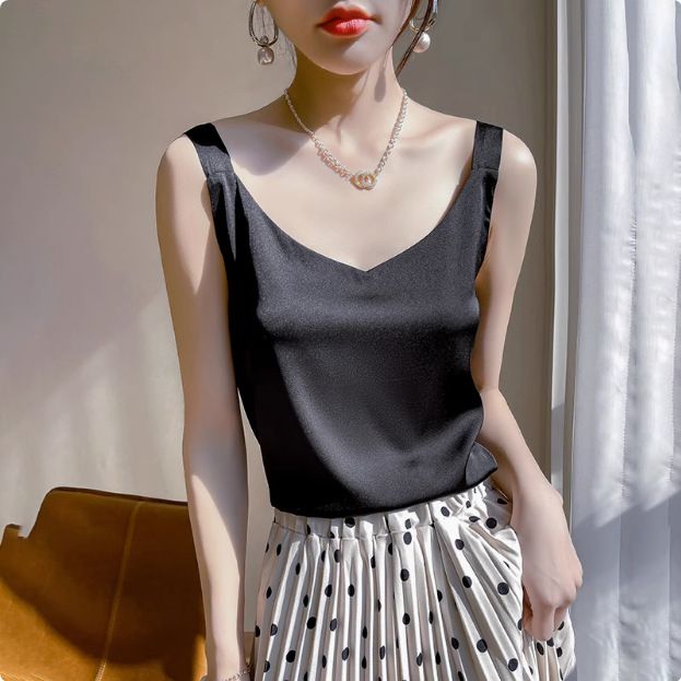 Strap vest for women, white back, acetate imitation silk top, satin summer suit, imitation base shirt