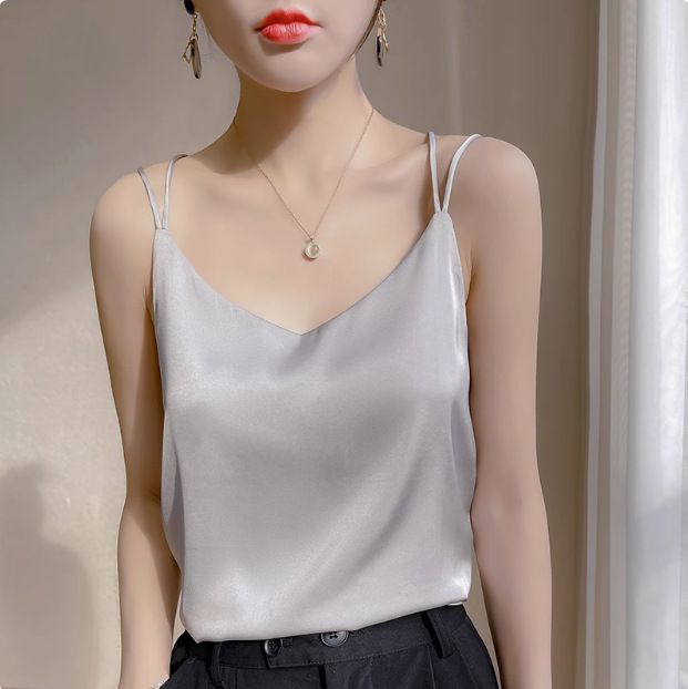 Strap vest for women, white back, acetate imitation silk top, satin summer suit, imitation base shirt