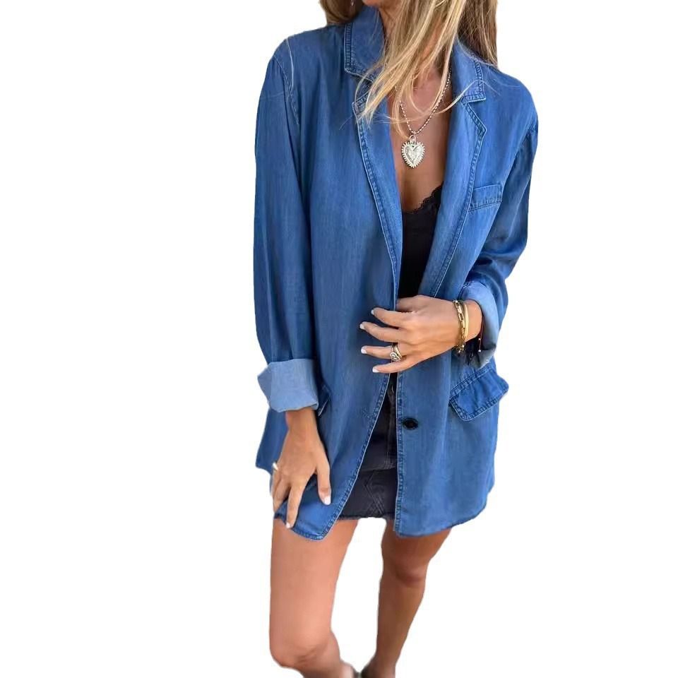 Autumn casual loose collar suit collar denim jacket