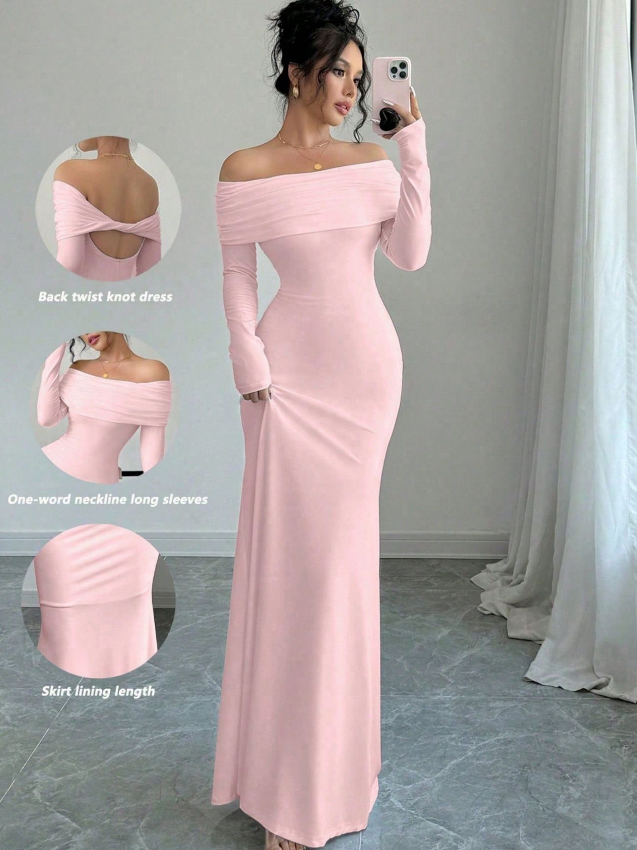 Spring women's one-piece off shoulder pleated tight, fashionable and elegant long evening dress with hip coverage