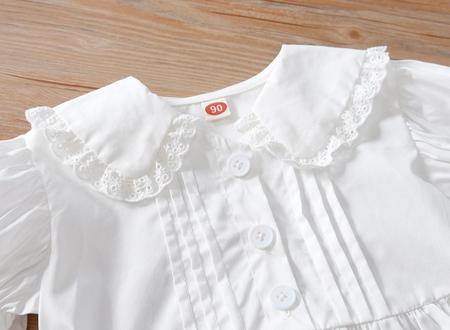 Baby girl's stylish white lace lapel princess dress, girls' summer dress, new mid size children's short sleeved dress