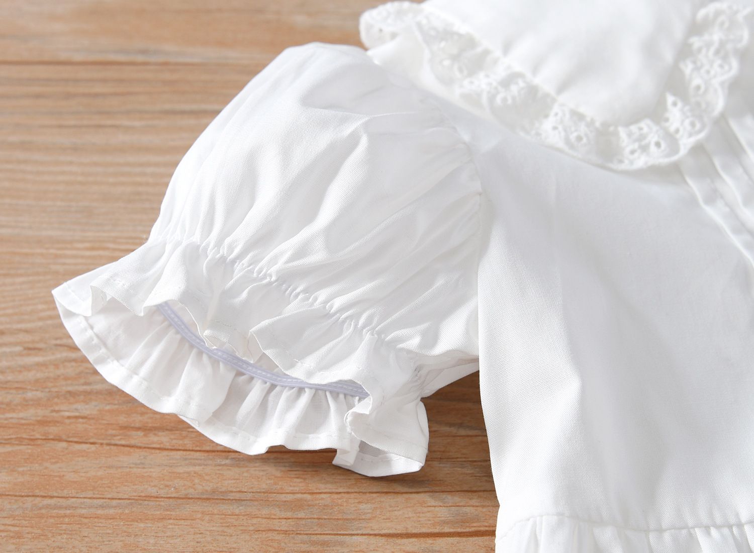 Baby girl's stylish white lace lapel princess dress, girls' summer dress, new mid size children's short sleeved dress