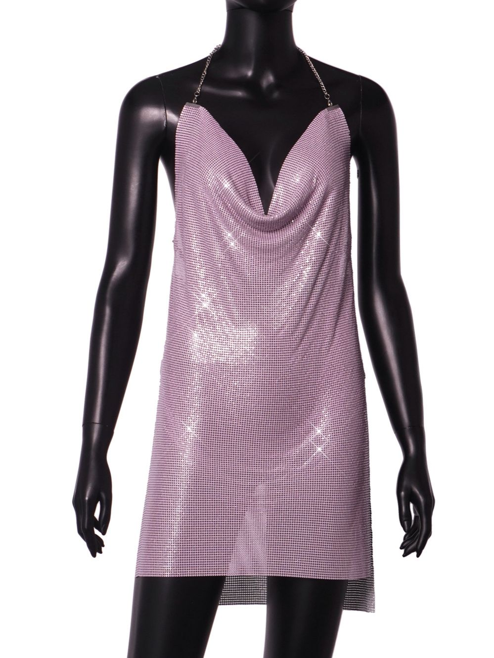 European and American ins backless metal sequin suspender V-neck hanging neck nightclub slit dress