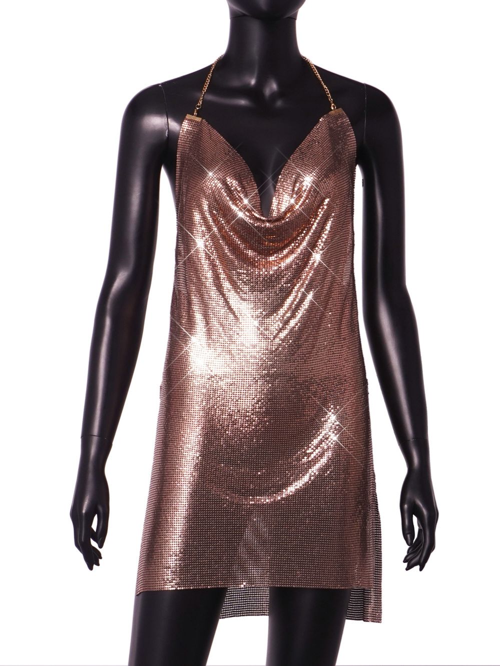 European and American ins backless metal sequin suspender V-neck hanging neck nightclub slit dress