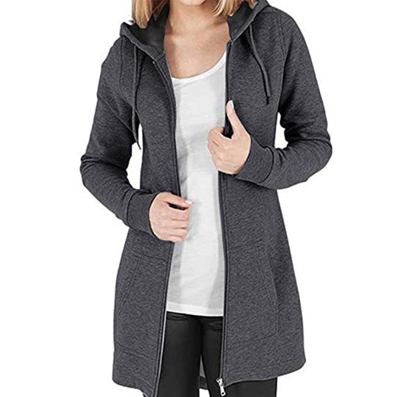 Autumn and winter cardigan European station cotton gray temperament commuting European and American solid color hoodie with thick velvet long zipper loose fit