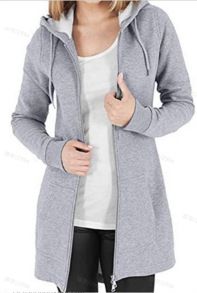 Autumn and winter cardigan European station cotton gray temperament commuting European and American solid color hoodie with thick velvet long zipper loose fit