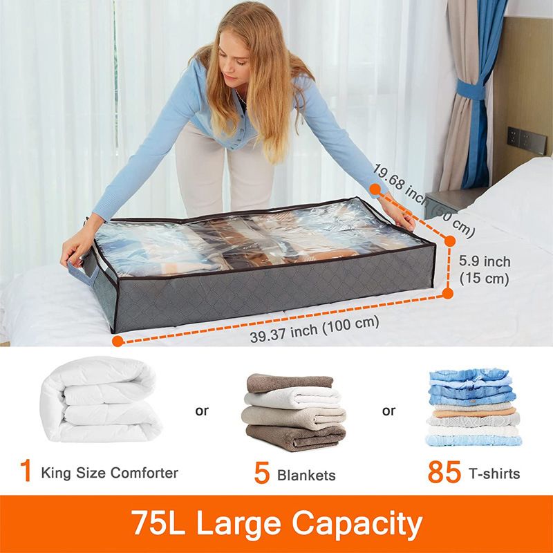 Under Bed Storage Bags, Foldable Under Bed, Thick Fabric Storage Box With Transparent Window And Reinforced Handle For Clothes, Blankets, Sweaters, Quilts, Shoes And Clothing,1 Pcs