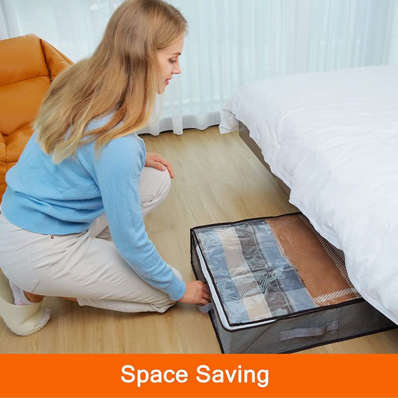 Under Bed Storage Bags, Foldable Under Bed, Thick Fabric Storage Box With Transparent Window And Reinforced Handle For Clothes, Blankets, Sweaters, Quilts, Shoes And Clothing,1 Pcs